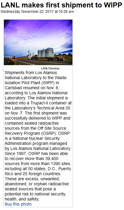 WIPP Shipment